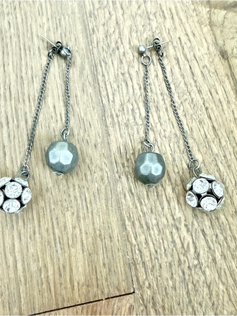 Dangling silver & sparkle ball drop earrings
